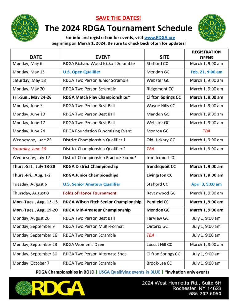 The 2024 RDGA Tournament Schedule is Here Download, Print & Save The