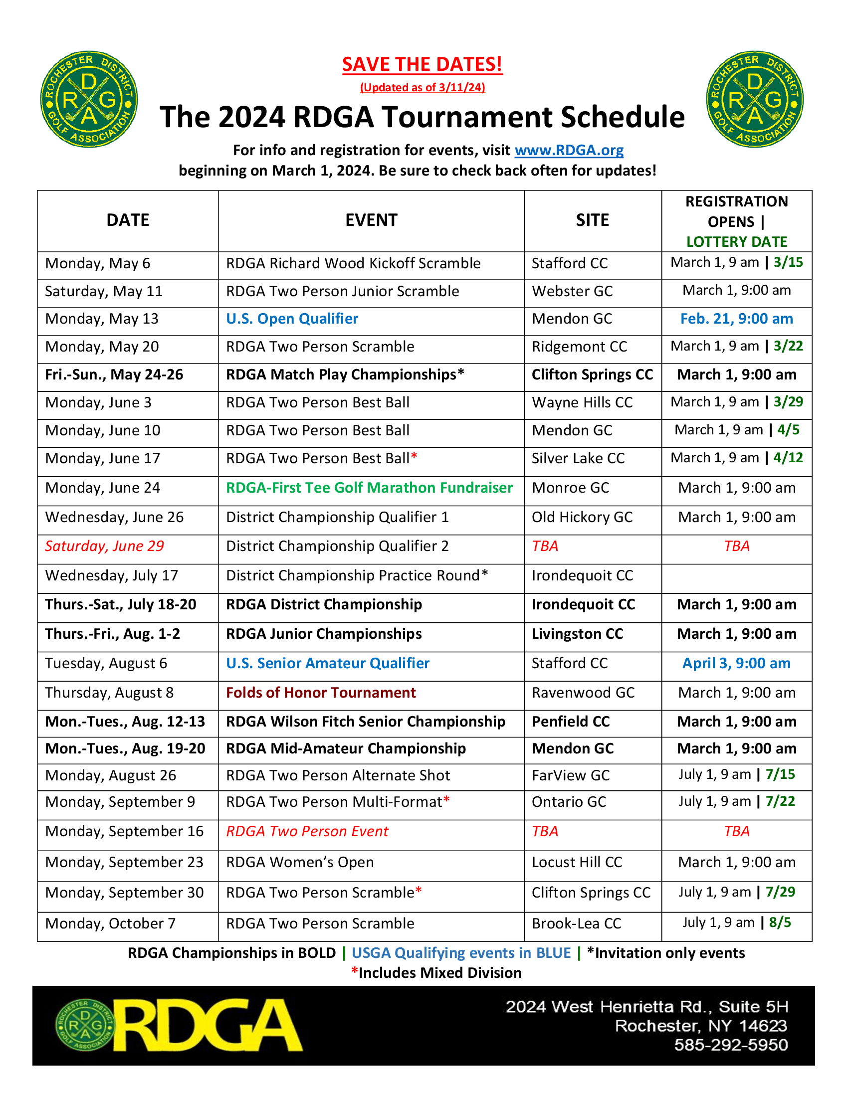 The 2024 RDGA Tournament Schedule is Here Register, Download, Print